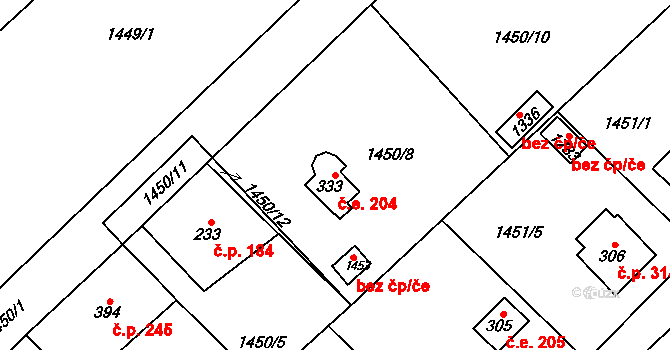 Čerčany 204 na parcele st. 333 v KÚ Čerčany, Katastrální mapa