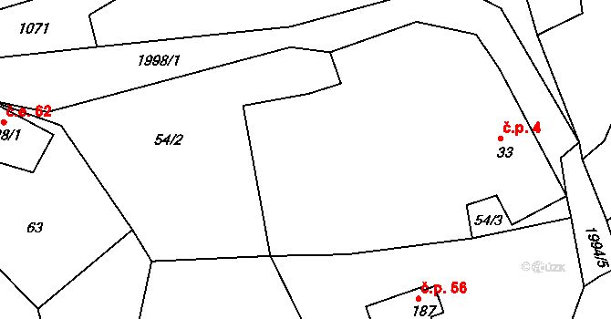 Nahoruby 4, Křečovice na parcele st. 33 v KÚ Nahoruby, Katastrální mapa