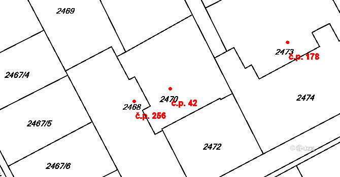 Libušín 42 na parcele st. 2470 v KÚ Libušín, Katastrální mapa