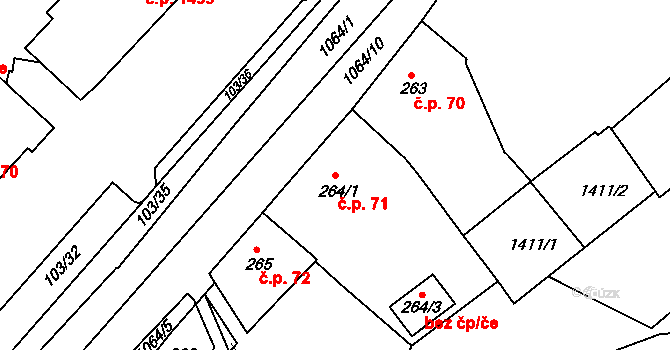 Brandýs nad Labem 71, Brandýs nad Labem-Stará Boleslav na parcele st. 264/1 v KÚ Brandýs nad Labem, Katastrální mapa