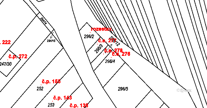 Královopolské Vážany 278, Rousínov na parcele st. 296/12 v KÚ Královopolské Vážany, Katastrální mapa