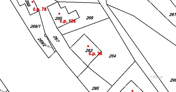 Donín 26, Hrádek nad Nisou na parcele st. 263 v KÚ Donín u Hrádku nad Nisou, Katastrální mapa
