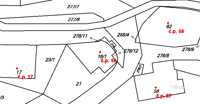 Libchyně 18 na parcele st. 16/1 v KÚ Libchyně, Katastrální mapa