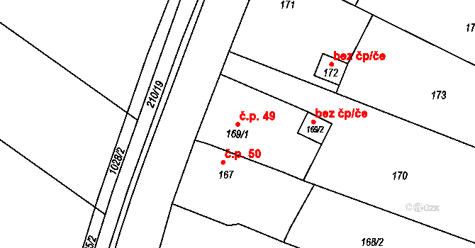 Mladkov 49, Boskovice na parcele st. 169/1 v KÚ Mladkov u Boskovic, Katastrální mapa