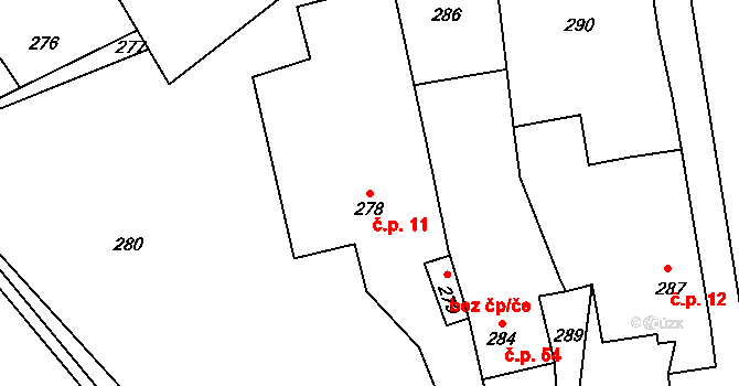 Horní Lhota 11, Blansko na parcele st. 278 v KÚ Horní Lhota u Blanska, Katastrální mapa