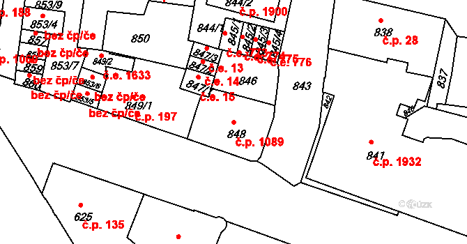Děčín IV-Podmokly 1089, Děčín na parcele st. 848 v KÚ Podmokly, Katastrální mapa