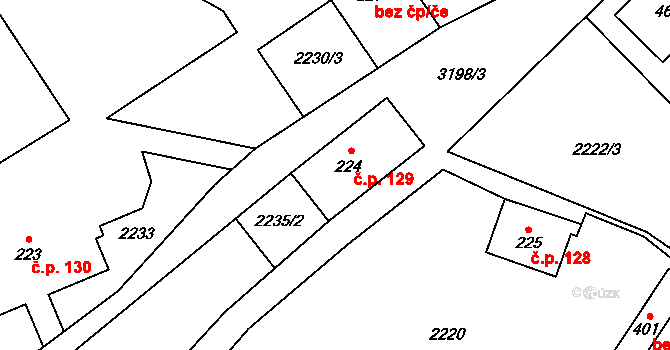 Bernartice 129 na parcele st. 224 v KÚ Bernartice u Javorníka, Katastrální mapa