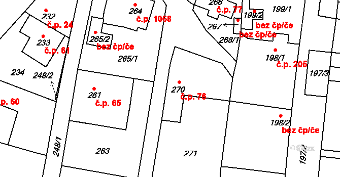 Kosmonosy 76 na parcele st. 270 v KÚ Kosmonosy, Katastrální mapa