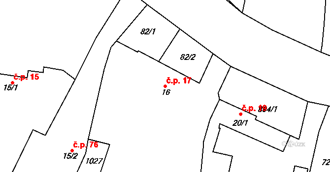 Blešno 17 na parcele st. 16 v KÚ Blešno, Katastrální mapa