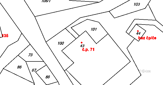 Trpín 71 na parcele st. 43 v KÚ Trpín, Katastrální mapa