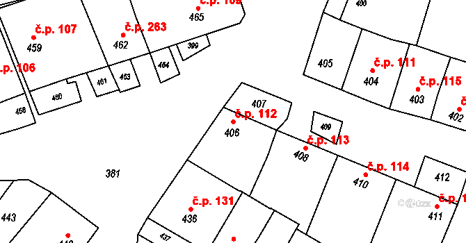 Křelov 112, Křelov-Břuchotín na parcele st. 406 v KÚ Křelov, Katastrální mapa