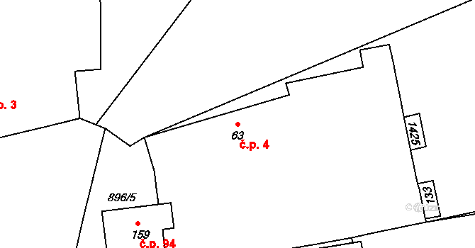 Křenovice 4, Dubné na parcele st. 63 v KÚ Křenovice u Dubného, Katastrální mapa