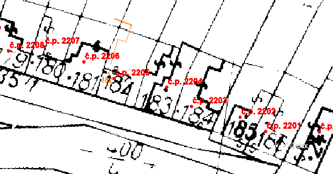 Podlusky 2204, Roudnice nad Labem na parcele st. 183 v KÚ Podlusky, Katastrální mapa