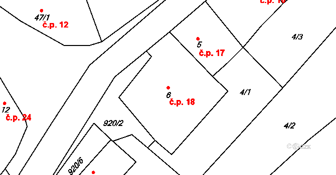 Počeplice 18, Štětí na parcele st. 6 v KÚ Počeplice, Katastrální mapa