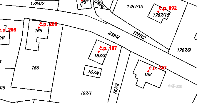 Jilemnice 187 na parcele st. 167/3 v KÚ Jilemnice, Katastrální mapa