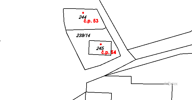Bělá 54, Nová Pec na parcele st. 245 v KÚ Nová Pec, Katastrální mapa