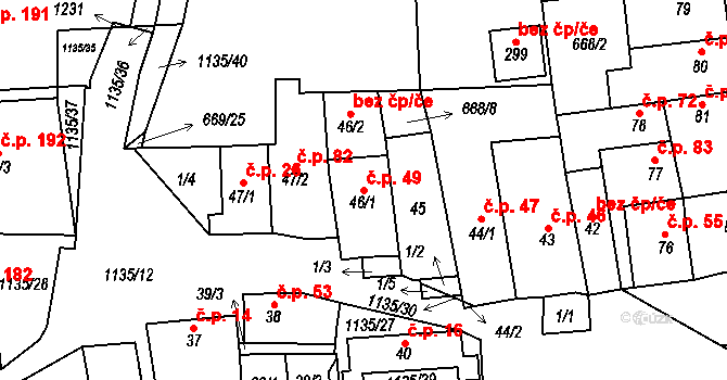 Radovesice 49 na parcele st. 46/1 v KÚ Radovesice u Libochovic, Katastrální mapa