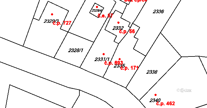 Skřečoň 693, Bohumín na parcele st. 2331/1 v KÚ Skřečoň, Katastrální mapa