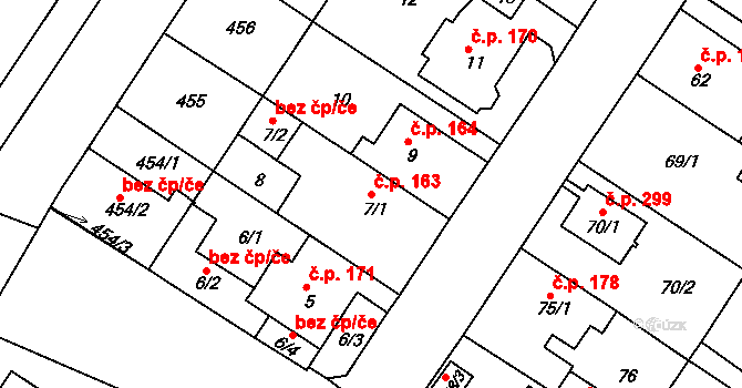 Prosetice 163, Teplice na parcele st. 7/1 v KÚ Prosetice, Katastrální mapa