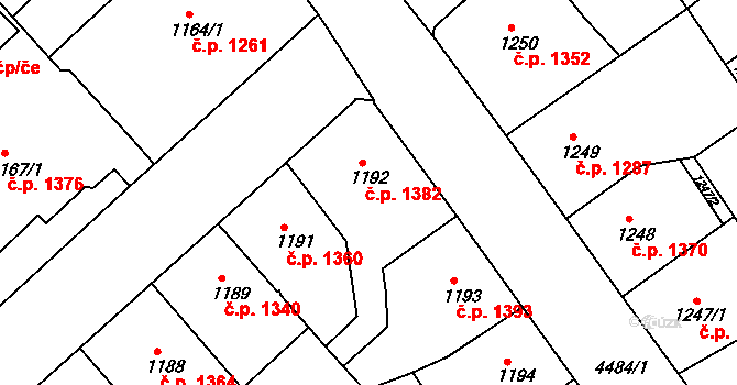 Teplice 1382 na parcele st. 1192 v KÚ Teplice, Katastrální mapa