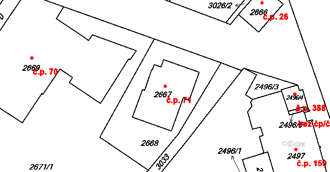 Sviadnov 71 na parcele st. 2667 v KÚ Sviadnov, Katastrální mapa