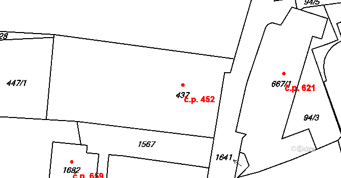 Blovice 452 na parcele st. 437 v KÚ Blovice, Katastrální mapa