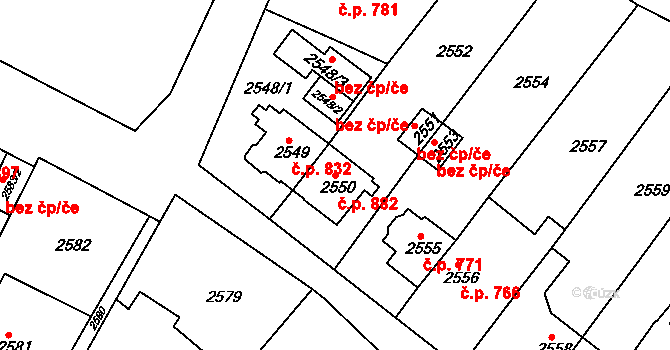 Sokolov 882 na parcele st. 2550 v KÚ Sokolov, Katastrální mapa