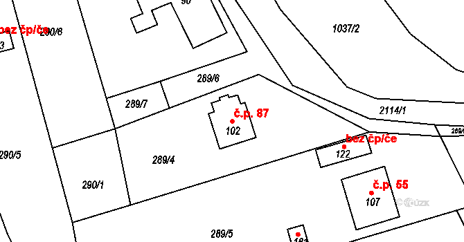 Jasenice 87, Lešná na parcele st. 102 v KÚ Jasenice u Valašského Meziříčí, Katastrální mapa