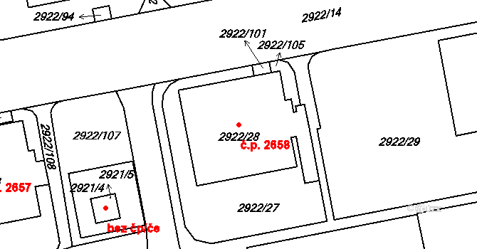 Žižkov 2658, Praha na parcele st. 2922/28 v KÚ Žižkov, Katastrální mapa