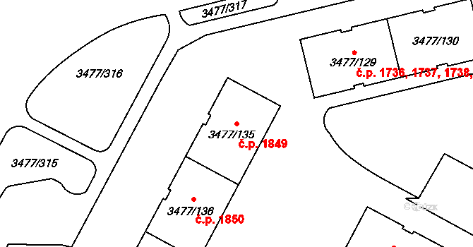 Břevnov 1849, Praha na parcele st. 3477/135 v KÚ Břevnov, Katastrální mapa