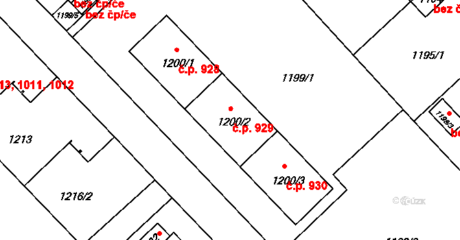 Suchdol 929, Praha na parcele st. 1200/2 v KÚ Suchdol, Katastrální mapa