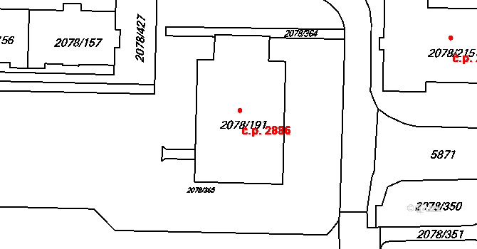 Záběhlice 2886, Praha na parcele st. 2078/191 v KÚ Záběhlice, Katastrální mapa