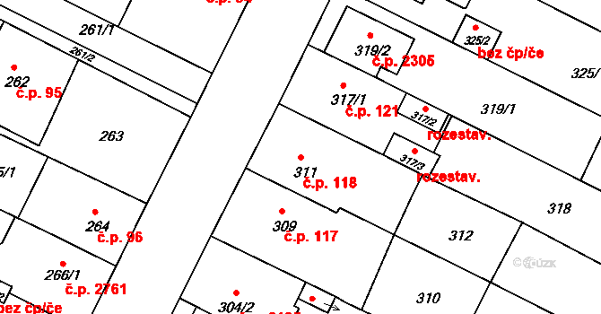 České Budějovice 3 118, České Budějovice na parcele st. 311 v KÚ České Budějovice 3, Katastrální mapa