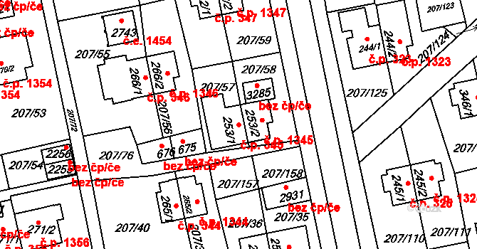 Sezimovo Ústí 345 na parcele st. 253/1 v KÚ Sezimovo Ústí, Katastrální mapa