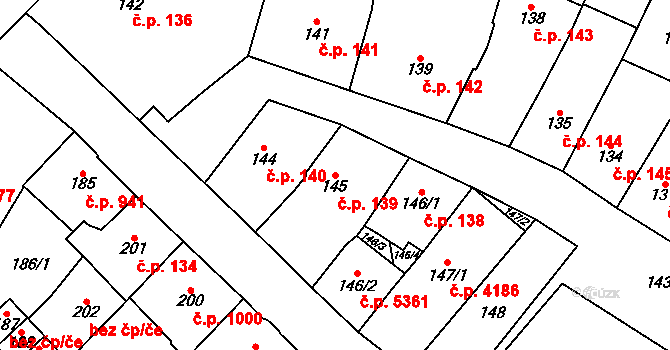 Chomutov 139 na parcele st. 145 v KÚ Chomutov I, Katastrální mapa