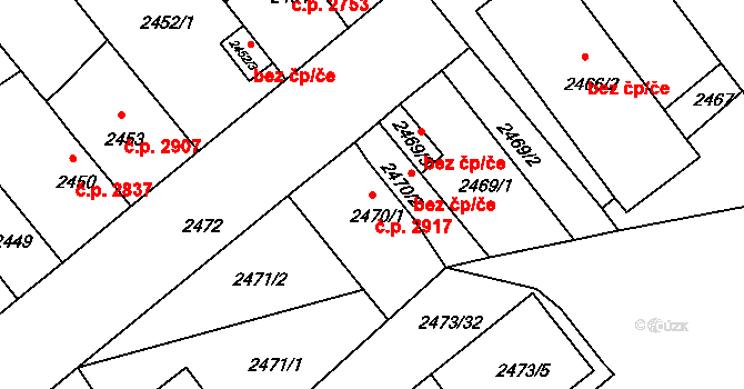Chomutov 2917 na parcele st. 2470/1 v KÚ Chomutov II, Katastrální mapa