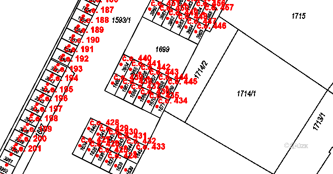 Kuřim 445 na parcele st. 3959 v KÚ Kuřim, Katastrální mapa