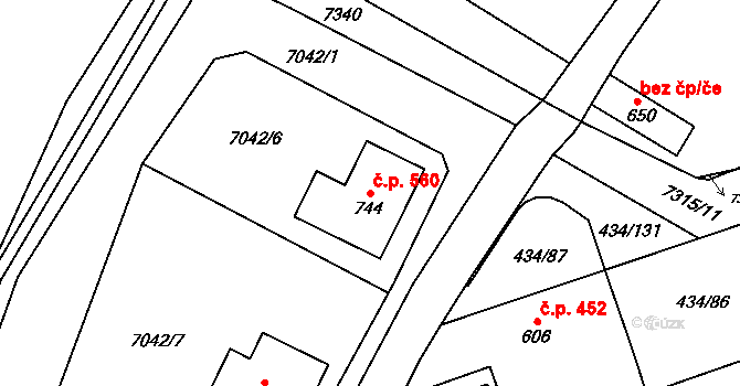 Dambořice 560 na parcele st. 744 v KÚ Dambořice, Katastrální mapa