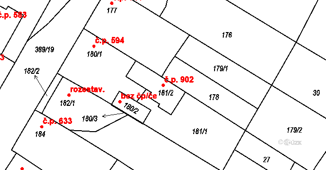 Lužice 902 na parcele st. 181/2 v KÚ Lužice u Hodonína, Katastrální mapa