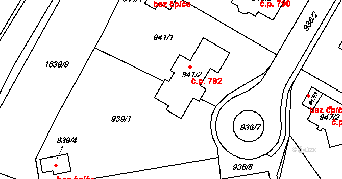 Miřetice u Klášterce nad Ohří 792, Klášterec nad Ohří na parcele st. 941/2 v KÚ Miřetice u Klášterce nad Ohří, Katastrální mapa