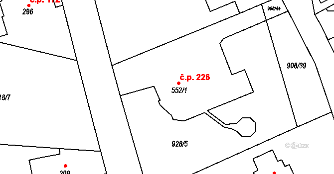 Radošov 226, Kyselka na parcele st. 552/1 v KÚ Radošov u Kyselky, Katastrální mapa