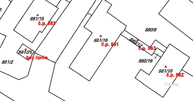Loket 561 na parcele st. 881/16 v KÚ Loket, Katastrální mapa