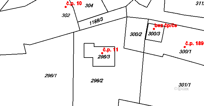 Stonařov 11 na parcele st. 296/3 v KÚ Stonařov, Katastrální mapa