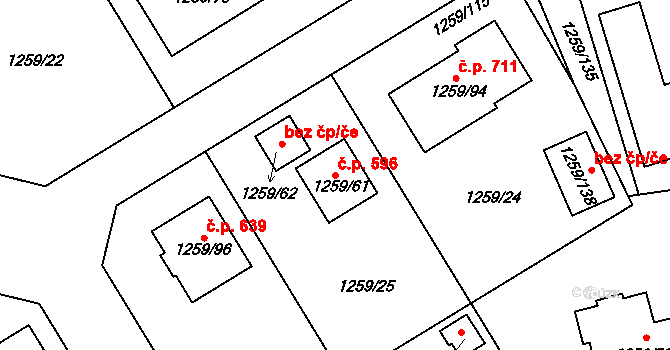 Proboštov 596 na parcele st. 1259/61 v KÚ Proboštov u Teplic, Katastrální mapa