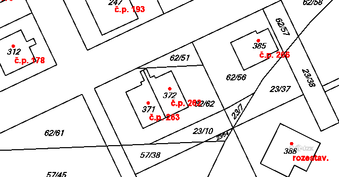 Kluk 262, Poděbrady na parcele st. 372 v KÚ Kluk, Katastrální mapa