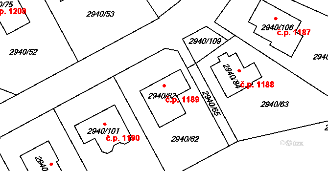 Sedlčany 1189 na parcele st. 2940/82 v KÚ Sedlčany, Katastrální mapa