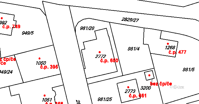 Plzeňské Předměstí 650, Rokycany na parcele st. 2772 v KÚ Rokycany, Katastrální mapa