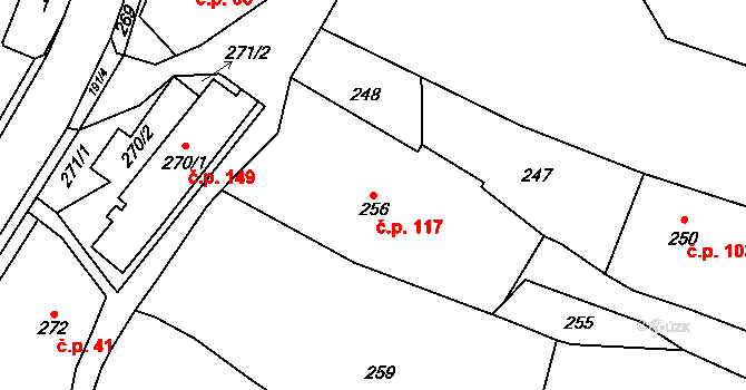 Velíková 117, Zlín na parcele st. 256 v KÚ Velíková, Katastrální mapa