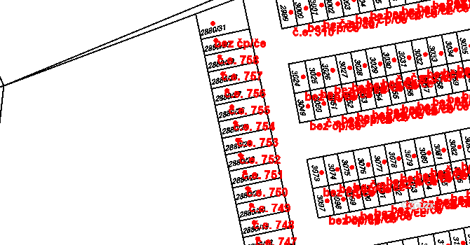 Lutyně 753, Orlová na parcele st. 2880/25 v KÚ Horní Lutyně, Katastrální mapa