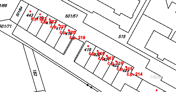 Černá za Bory 218, Pardubice na parcele st. 419 v KÚ Černá za Bory, Katastrální mapa